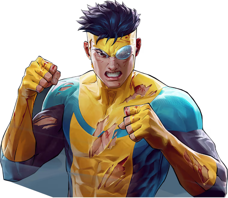 Invincible character standing in trailer frame